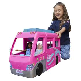 Barbie Camper dei Sogni - Veicolo con Scivolo e Piscina - 2 Cuccioli - 7 Aree Gioco - Alto 76 cm - 60+ Accessori - Regalo per
