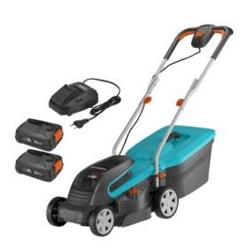 Gardena PowerMax cortadora de césped Cortacésped de empuje a gasolina Batería Negro, Azul, Naranja