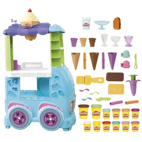 Play-Doh Il Super Camioncino dei Gelati, playset con cucina di grandi dimensioni con suoni realistici, 27 accessori, 12 vasetti