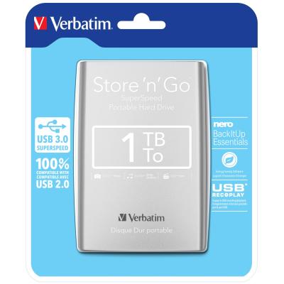 Verbatim Disque dur portable USB Store 'n' Go 3.0, 1 To, Argenté