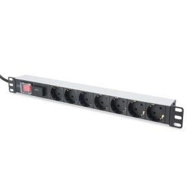 Digitus aluminum outlet strip with switch, 7 safety outlets, 2 m supply with surge protection