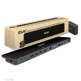 CLUB3D USB Gen1 Type-C Triple Display DP1.4 Alt mode Smart PD3.0 Charging Dock con fuente de alimentación de 100 vatios