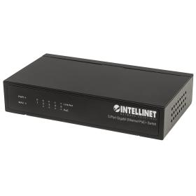 Intellinet 5-Port Gigabit Ethernet PoE+ Switch, 4 x PSE Ports, IEEE 802.3at af Power over Ethernet (PoE+ PoE) Compliant, 60 W,