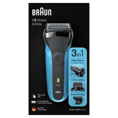 Braun Series 3 310BT Máquina de afeitar de láminas Recortadora Negro, Azul
