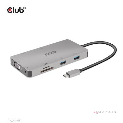 CLUB3D USB Gen1 Type-C 9-in-1 hub with HDMI, VGA, 2x USB Gen1 Type-A, RJ45, SD Micro SD card slots and USB Gen1 Type-C Female