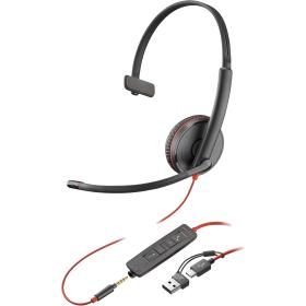 POLY Blackwire 3215 Monaural USB-C Headset +3.5mm Plug +USB-C A Adapter