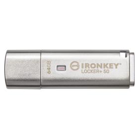 Kingston Technology IronKey Locker+ 50 unidad flash USB 64 GB USB tipo A 3.2 Gen 1 (3.1 Gen 1) Plata