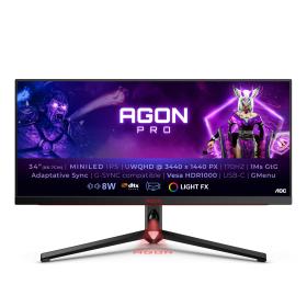AOC AGON PRO AG344UXM écran plat de PC 86,4 cm (34") 3440 x 1440 pixels UltraWide Quad HD LED Noir, Rouge