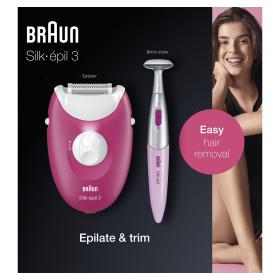 Braun Silk-épil 3 -420, Epilatore Elettrico Donna Per La Rimozione Duratura Dei Peli - Bianco Rosa