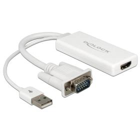 DeLOCK 62460 adaptador de cable de vídeo 0,25 m HDMI tipo A (Estándar) VGA (D-Sub) + USB Blanco