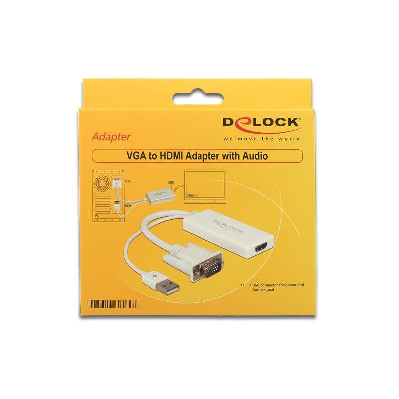 Delock Produits 62460 Delock Adaptateur VGA vers HDMI avec audio blanc