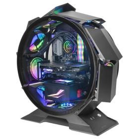 Mars Gaming MCORB Black Micro-ATX XL Gaming PC Case Custom Circular Design Double Tempered Glass
