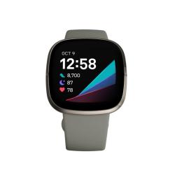Fitbit Versa Sense Sage Grey Silver AMOLED Digitale Touch screen Grigio Wi-Fi GPS (satellitare)