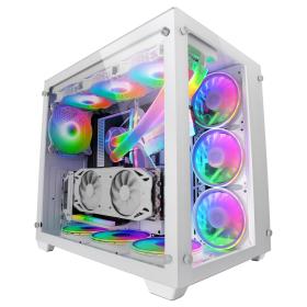 Mars Gaming MCV3 White Custom XXL E-ATX Gaming Tower Front and Side Tempered Glass Window Dual Chamber Modular Frame