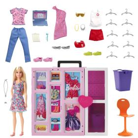 Barbie Armadio dei Sogni Playset con bambola bionda, largo più di 60 cm, 15+ aree per riporre gli accessori, specchio, scivolo