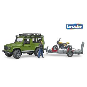 BRUDER Land Rover Defender Avec Remorque, Moto Scrambler Ducati Et Motard