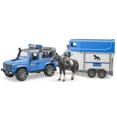BRUDER Land Rover Defender Polizia Con Rimorchio, Cavallo E Poliziotto