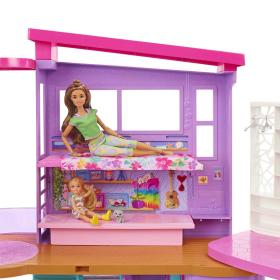 Barbie Casa di Malibu (106 cm) playset casa delle bambole con 2 piani, 6 stanze, ascensore altalena e più di 30 pezzi,
