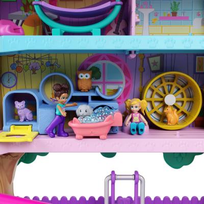 Polly Pocket Pollyville Casa sull'Albero dei Cuccioli, playset a 5 piani, 15+ pezzi gioco  2 bambole, veicolo, 4 animali e