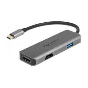 DeLOCK USB Type-C Dual HDMI Adapter with 4K 60 Hz and USB Port