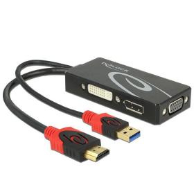 DeLOCK 62959 adaptador de cable de vídeo 0,135 m HDMI + USB DVI-I + VGA (D-Sub) Negro, Rojo