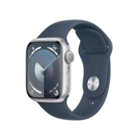 Apple Watch Series 9 GPS 41mm Silver Aluminium Case with Storm Blue Sport Band - S M