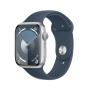Apple Watch Series 9 GPS 45mm Silver Aluminium Case with Storm Blue Sport Band - S M
