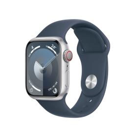 Apple Watch Series 9 GPS + Cellular 41mm Silver Aluminium Case with Storm Blue Sport Band - M L