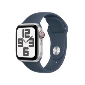 Apple Watch SE GPS + Cellular Cassa 40mm in Alluminio Argento con Cinturino Sport Blu Tempesta - M L