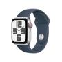 Apple Watch SE GPS + Cellular 40mm Silver Aluminium Case with Storm Blue Sport Band - S M