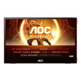 AOC 16G3 Monitor PC 39,6 cm (15.6") 1920 x 1080 Pixel Nero, Rosso