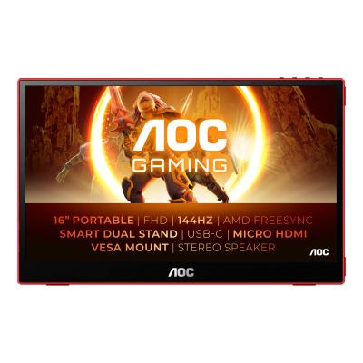 AOC 16G3 pantalla para PC 39,6 cm (15.6") 1920 x 1080 Pixeles Negro, Rojo