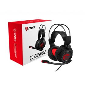 MSI DS502 7.1 Virtual Surround Sound Gaming Headset 'Black with Ambient Dragon Logo, Wired USB connector, 40mm Drivers, inline