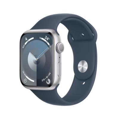 Apple Watch Series 9 GPS 45mm Silver Aluminium Case with Storm Blue Sport Band - M L