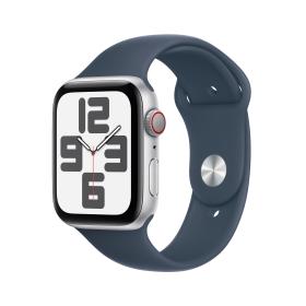 Apple Watch SE GPS + Cellular Cassa 44mm in Alluminio Argento con Cinturino Sport Blu Tempesta - M L