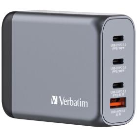 Verbatim GNC-100 GaN Charger 100W with 2 x USB-C PD 100W   1 x USB-C PD 65W   1 x USB-A QC 3.0 (EU UK US)
